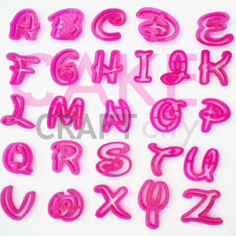 Uppercase letters in a Funky script style font. For Cake Decorating icing Fondant