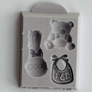 Baby Christening Gender reveal Teddy Rattle Bib Silicone Mould