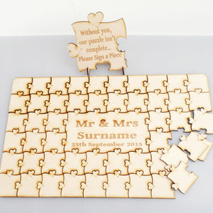 Wedding jigsaw personalised Puzzle Guest book including free Sign made from wood