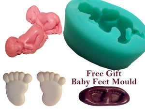 Silicone Mould Sleeping Baby cake topper decoration decorating Feet Mould