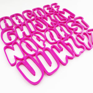 Uppercase letters in a Funky script style font, For Cake Decorating icing Fondant